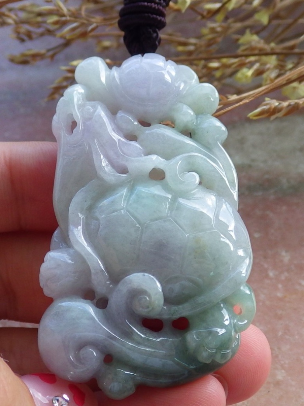 Certified Natural Burma A Jade Jadeite Dragon Turtle Ruyi Pendant Necklace